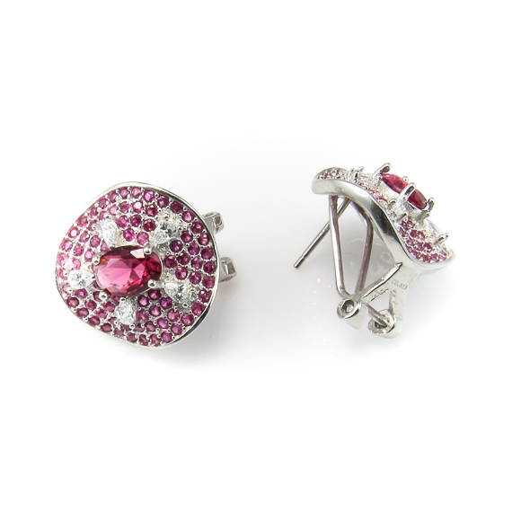 Pendientes omega Plata rodiada piedras rosas con Circonitas 1