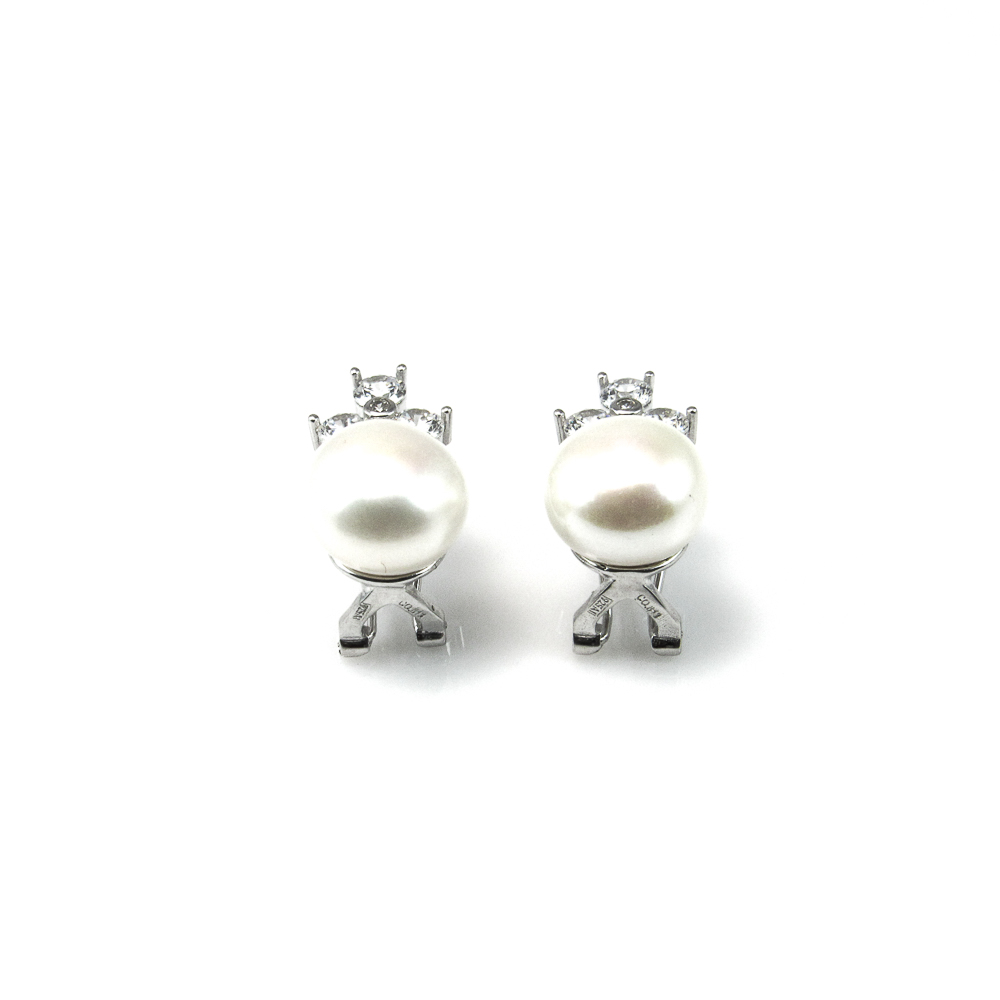 Pendientes Plata rodiada con Perlas y Circonitas cierre omega
