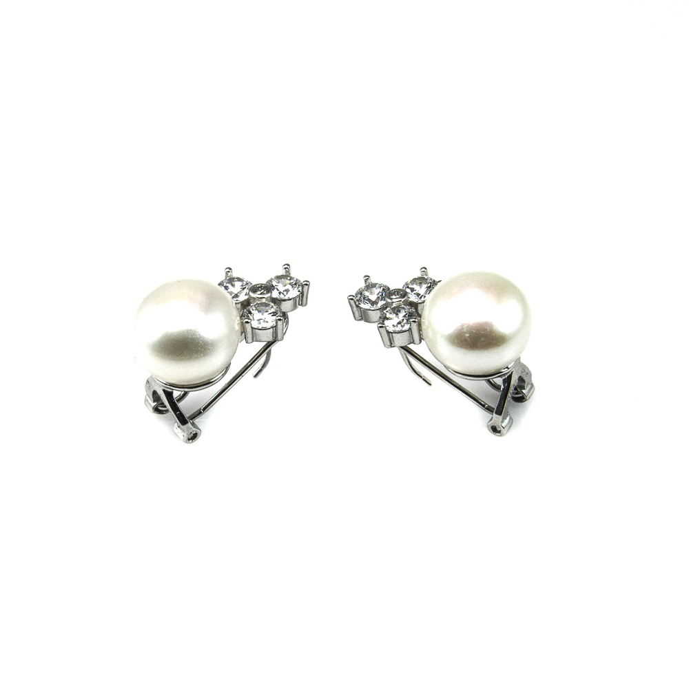 Pendientes Plata rodiada con Perlas y Circonitas cierre omega 1