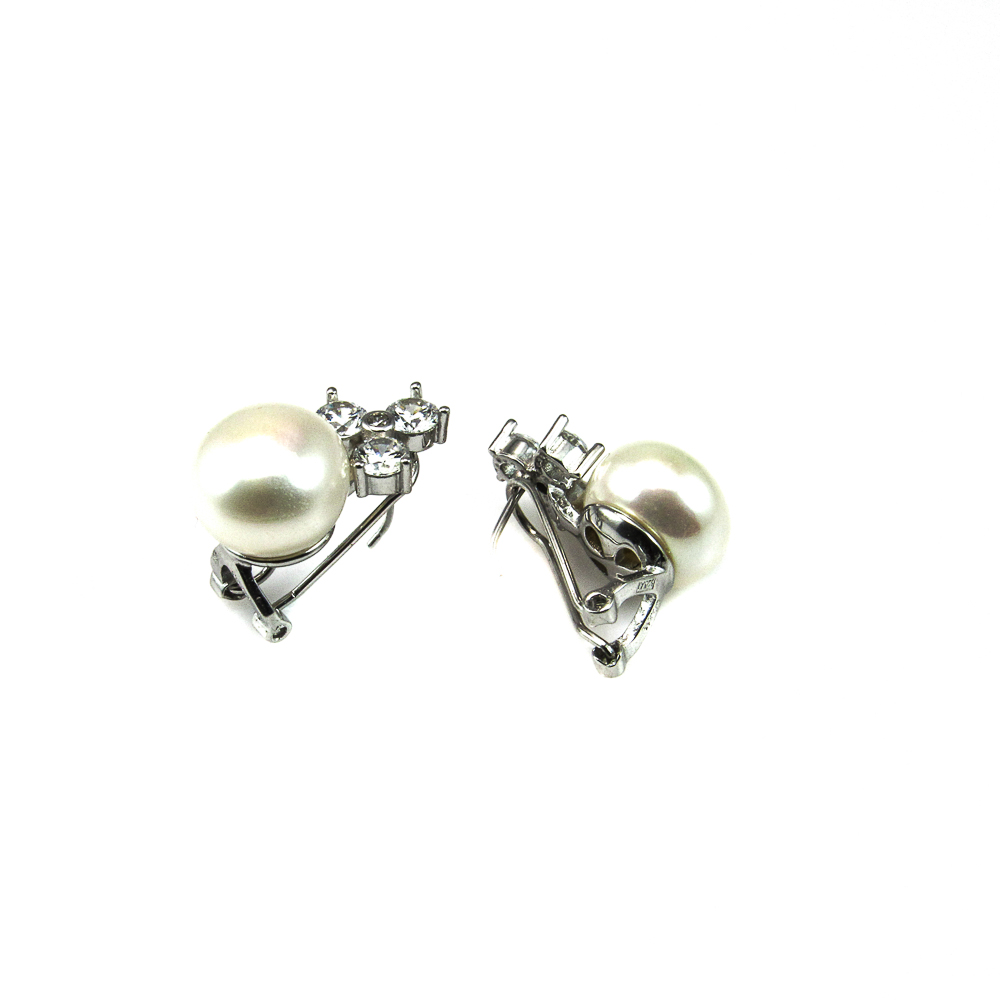 Pendientes Plata rodiada con Perlas y Circonitas cierre omega 2