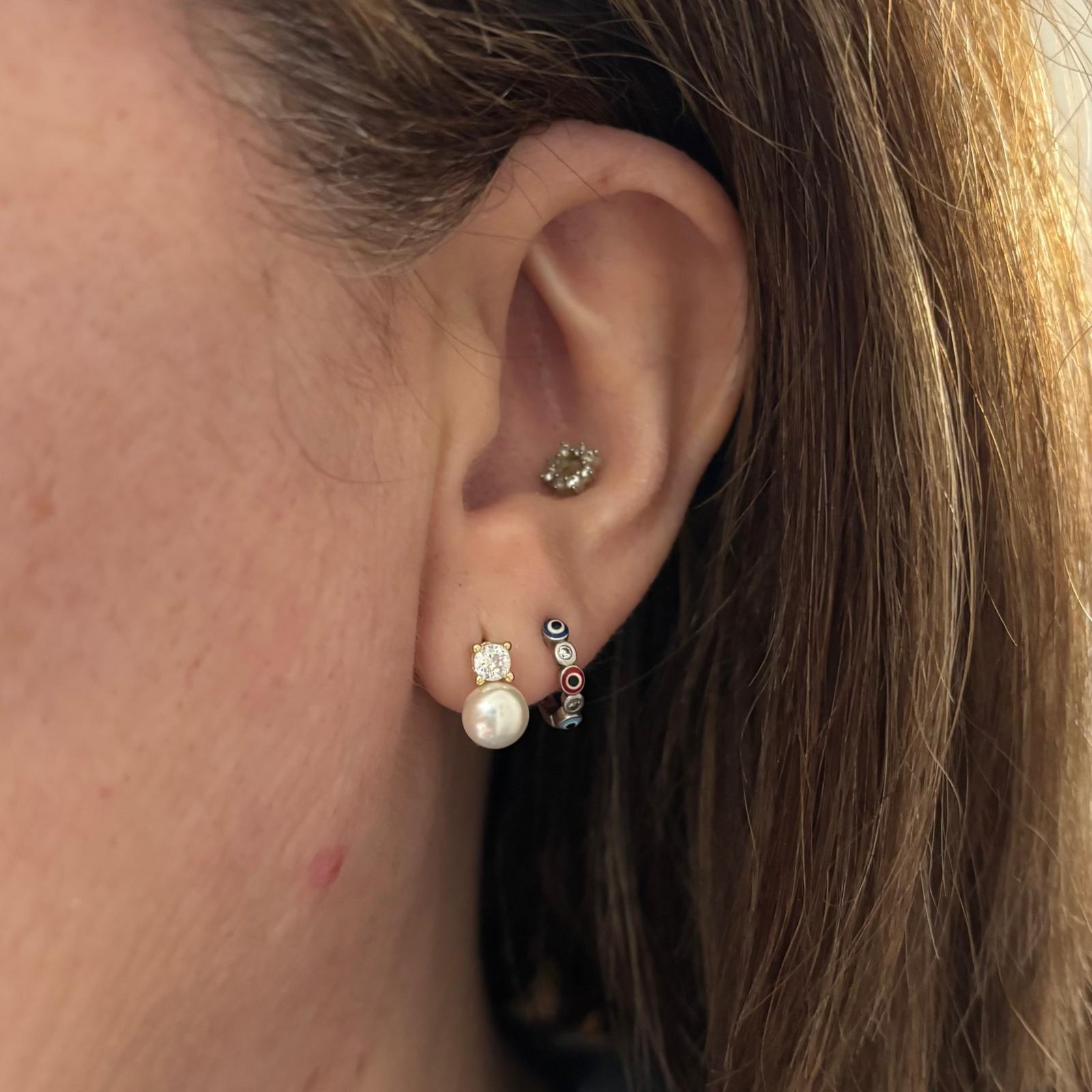 Juego Pendientes y Sortija ajustable de Plata chapada en Oro con Perlas Cultivadas y Circonitas 4