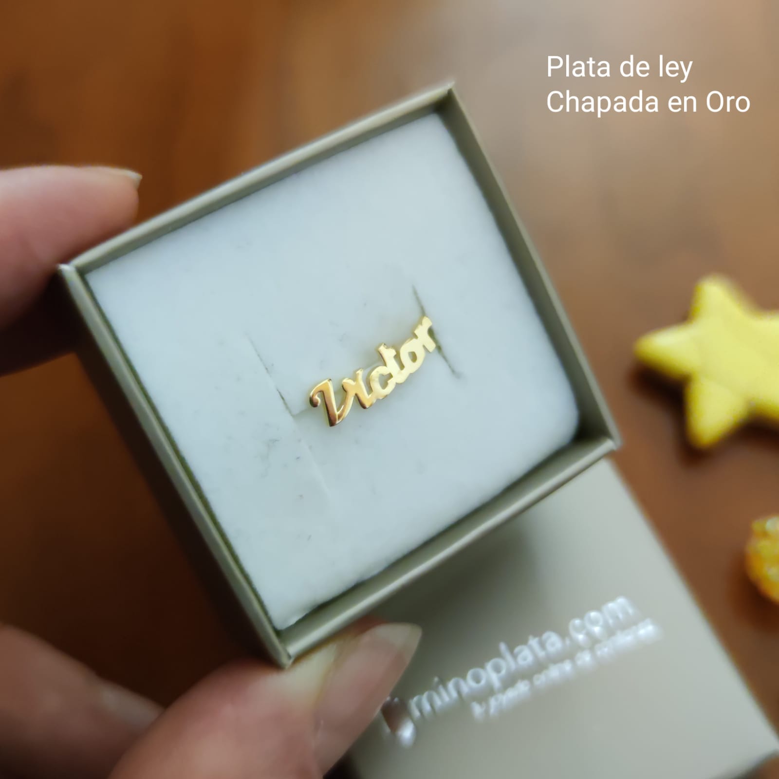 Pendiente suelto (1) nombre personalizado Plata de ley chapada