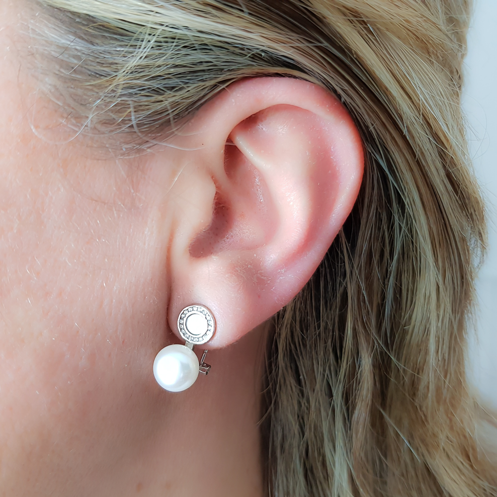 Pendientes de Plata, Perlas y Circonitas con cierre Omega 2