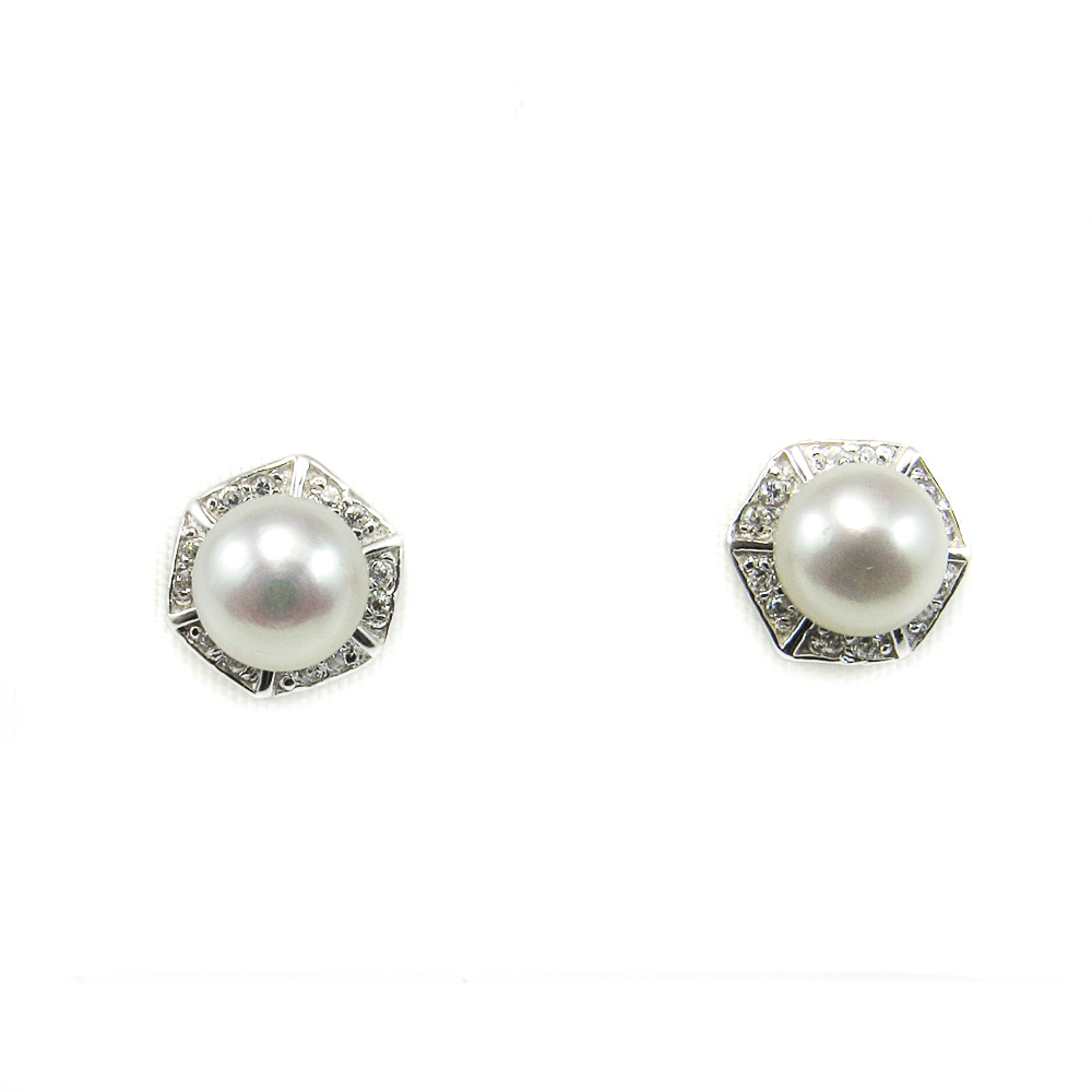 Pendientes perla cultivada y Plata de Ley rodiada