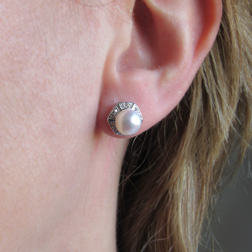 Pendientes perla cultivada y Plata de Ley rodiada 1