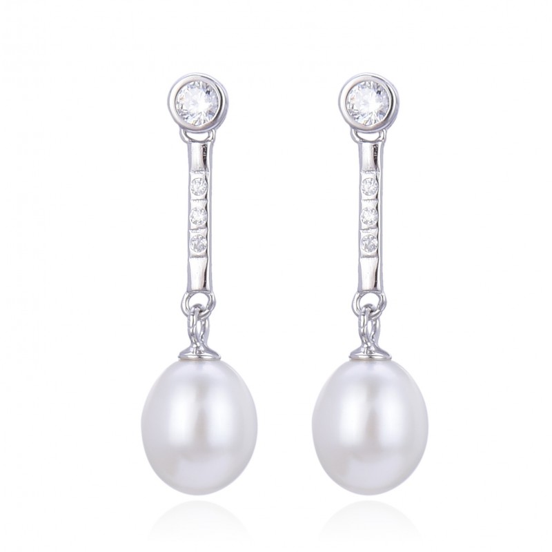 Pendientes Perlas cultivadas y Circonitas en Plata de ley rodio