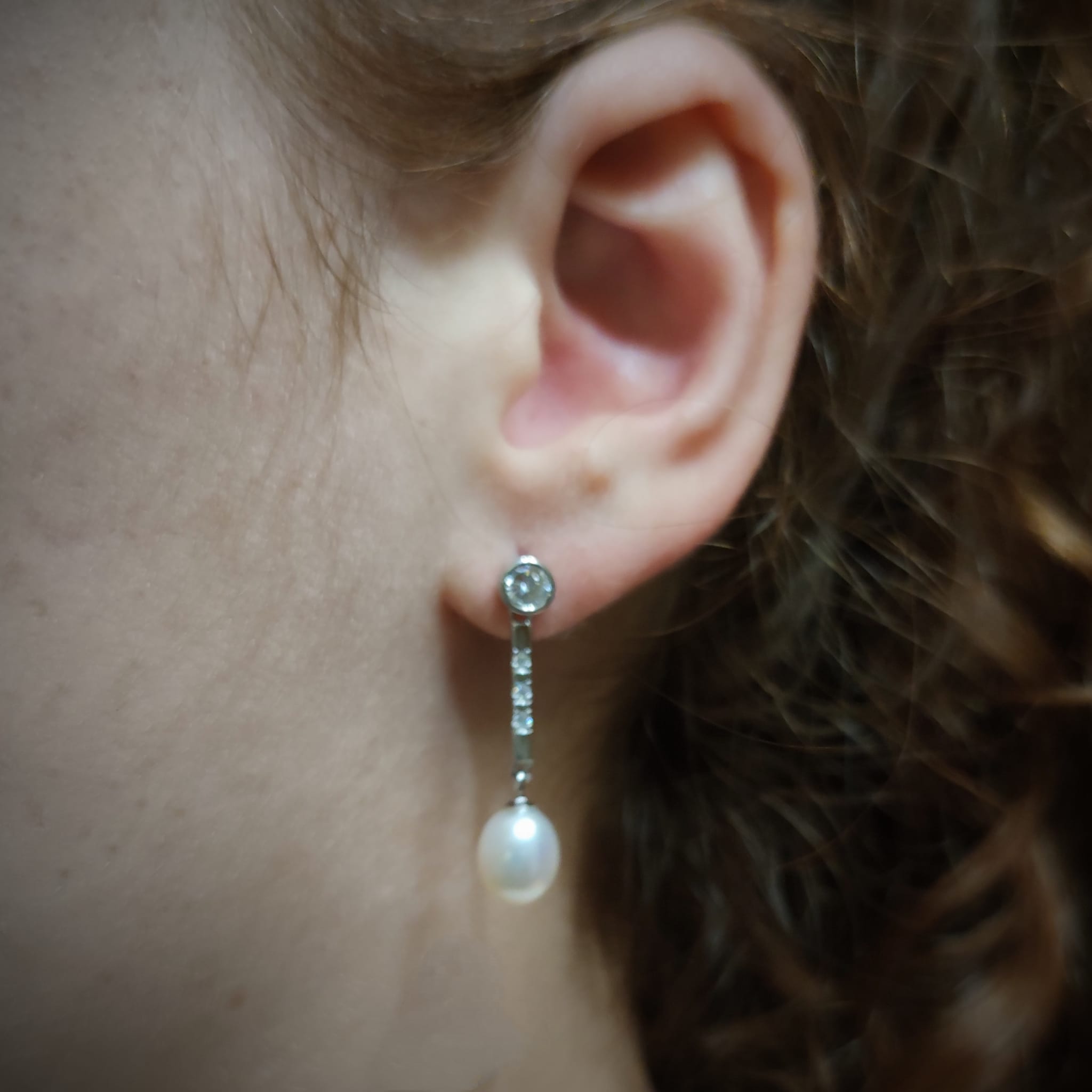 Pendientes Perlas cultivadas y Circonitas en Plata de ley rodio 1