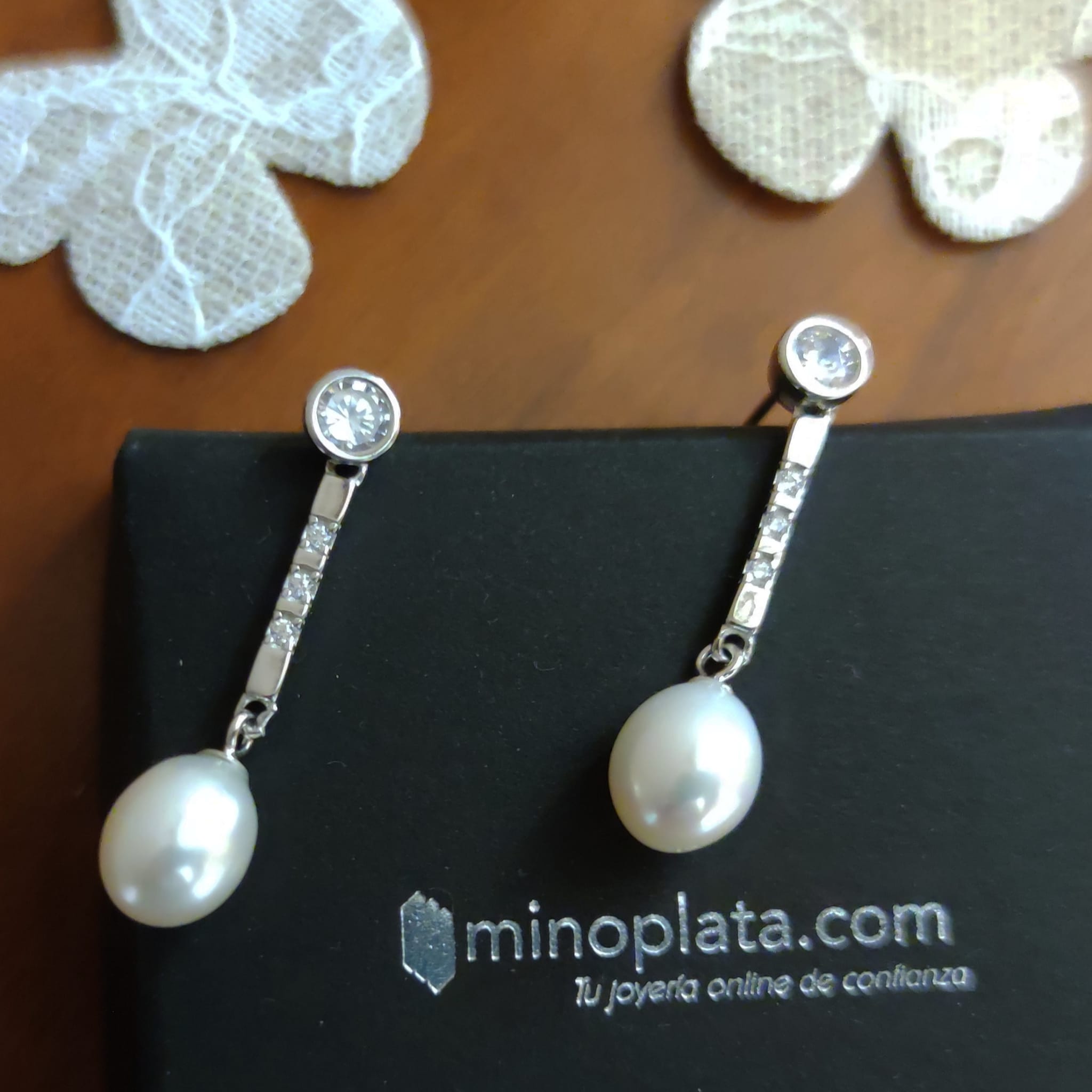 Pendientes Perlas cultivadas y Circonitas en Plata de ley rodio 2