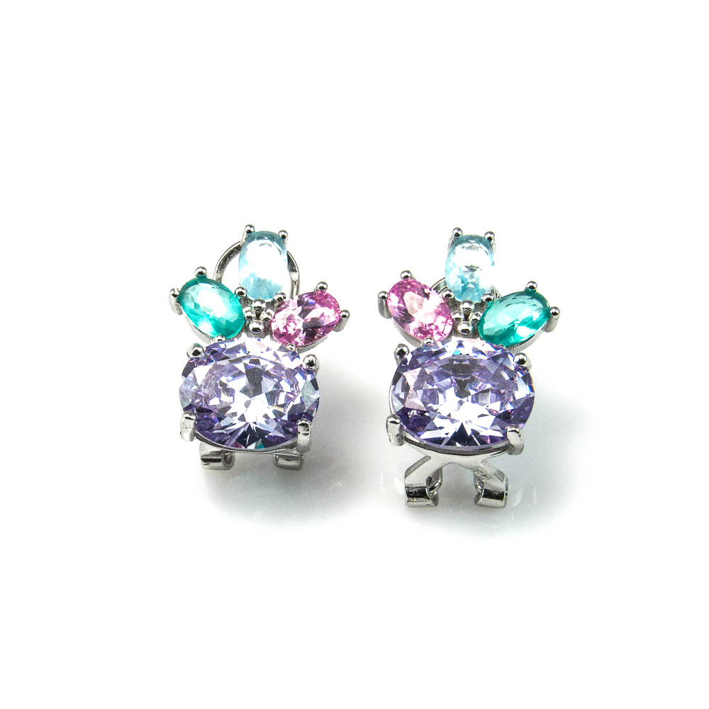 Pendientes Circonitas multicolor de Plata de ley rodiada omega