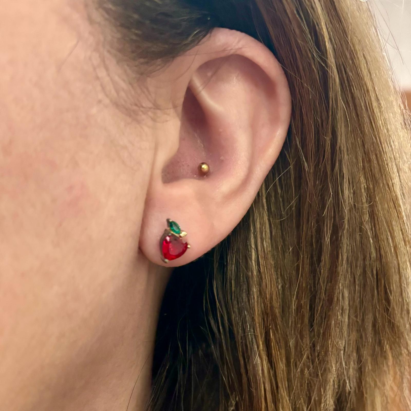 Pendientes corazón circonitas Plata de ley dorada 3