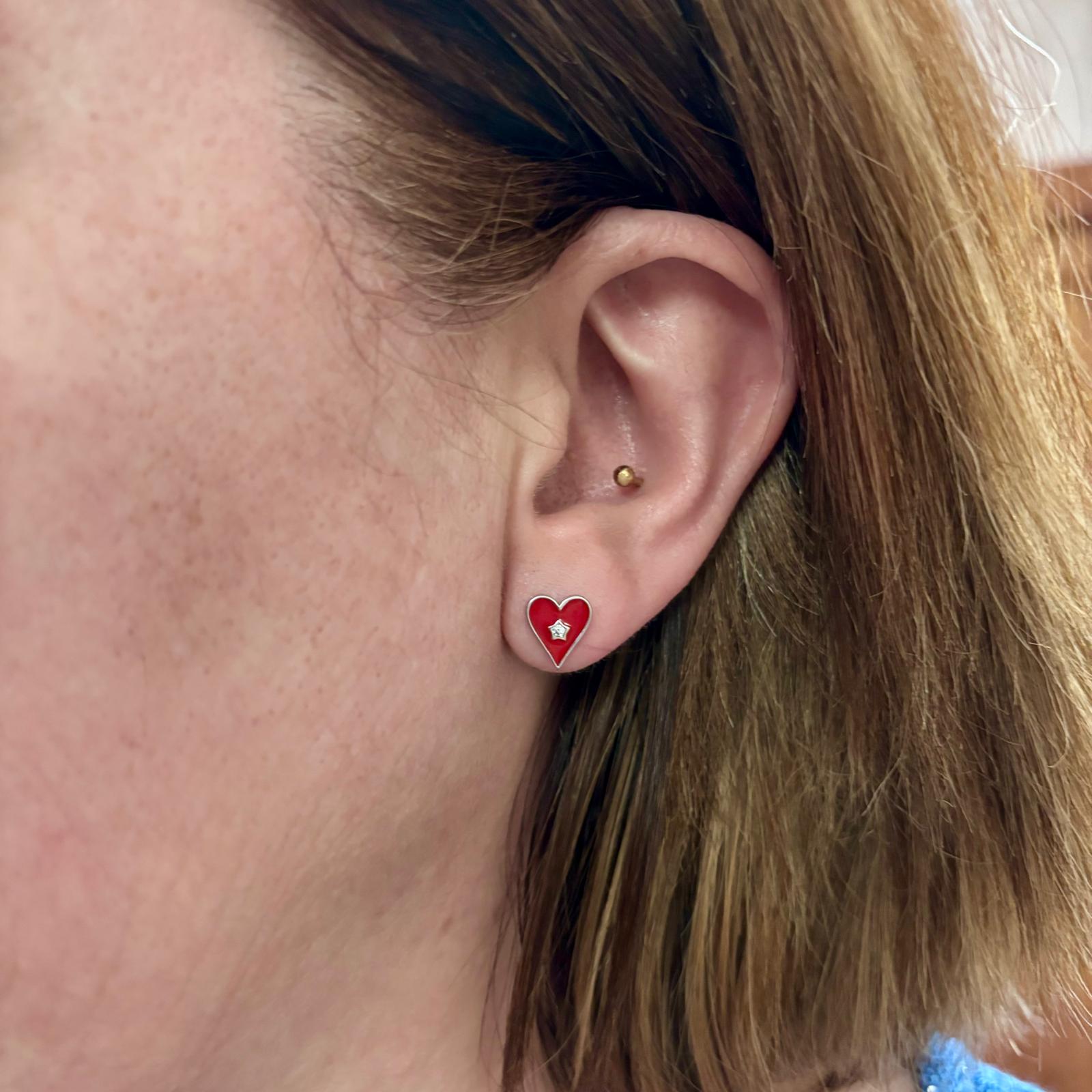 Pendientes corazón de Plata de ley con esmalte rojo y Circonita 3