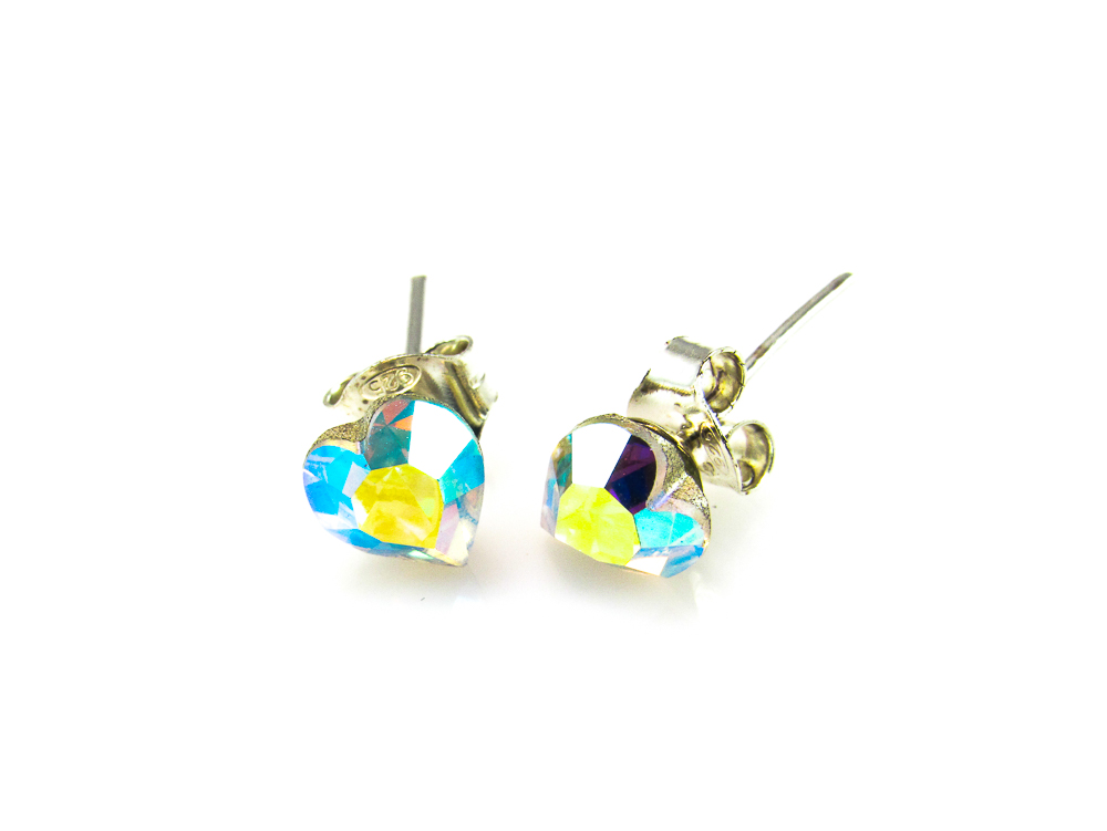 Pendientes de Plata corazón cristal Swarovski aurora boreal