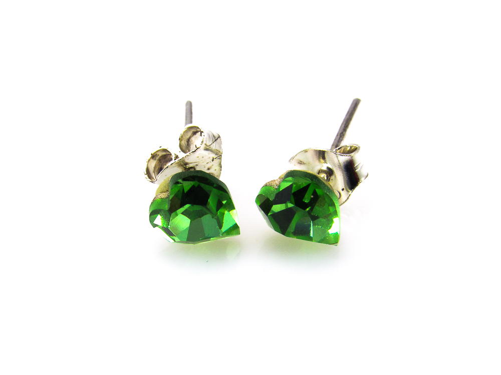 Pendientes corazón de Plata y cristal Swarovski verde