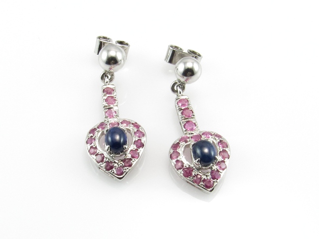 Pendientes largos corazón de Plata y piedras