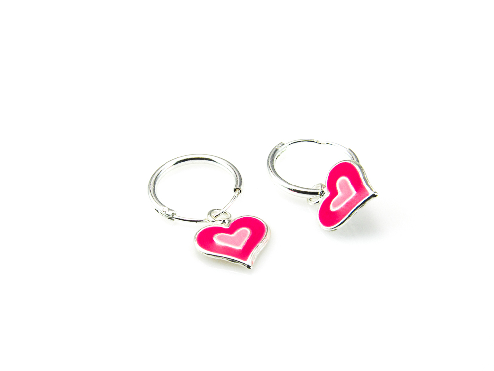 Pendientes infantiles Aros de Plata con Corazones colgantes