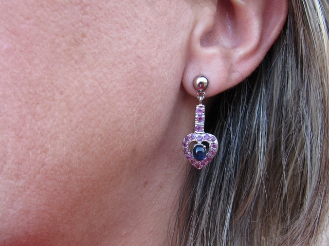 Pendientes largos corazón de Plata y piedras 1