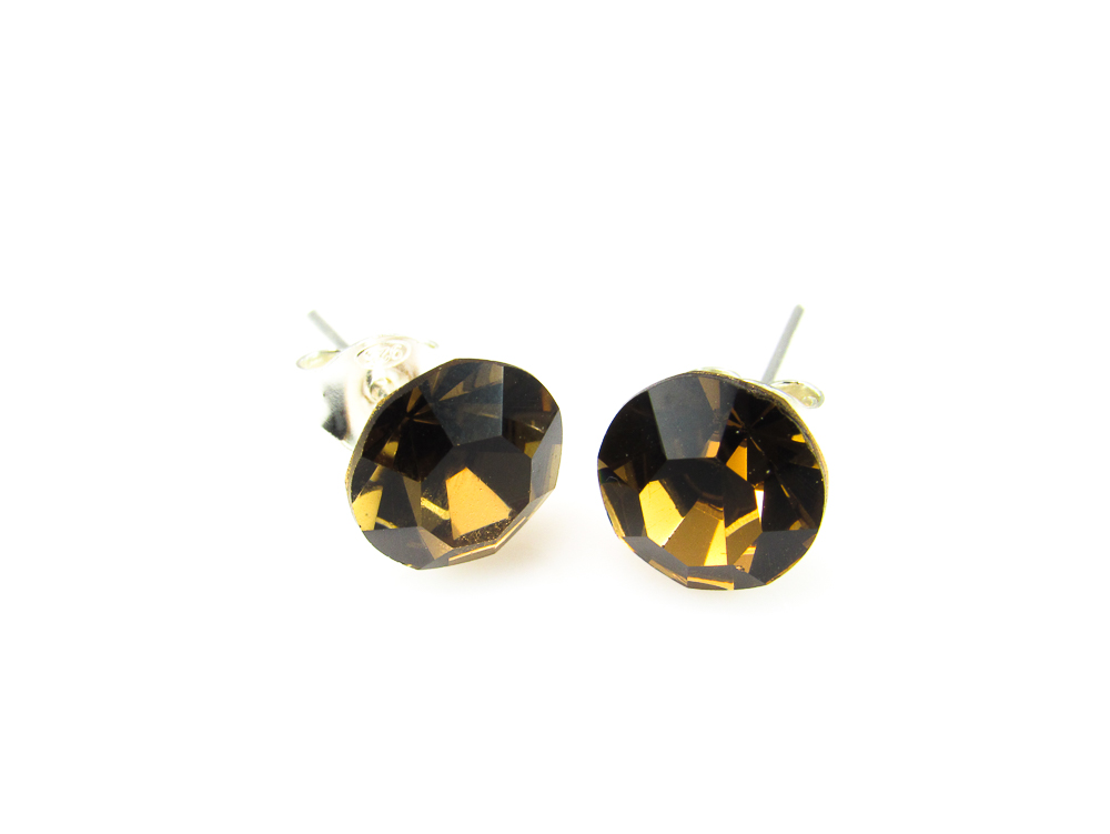Pendientes de Plata con cristal Swarovski marrón 8 Mm.