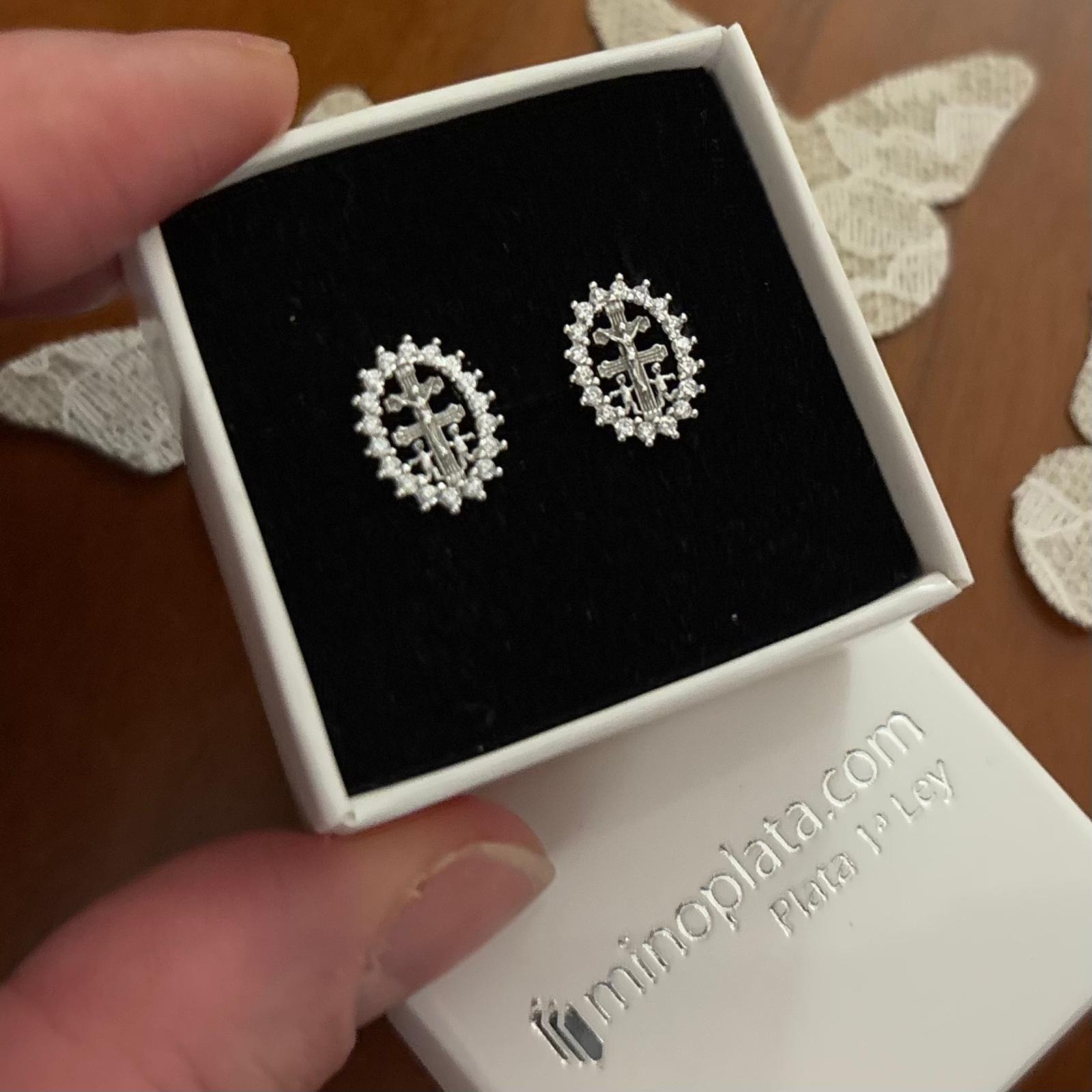 Pendientes Cruz de Caravaca de Plata de ley rodiada y Circonitas 1