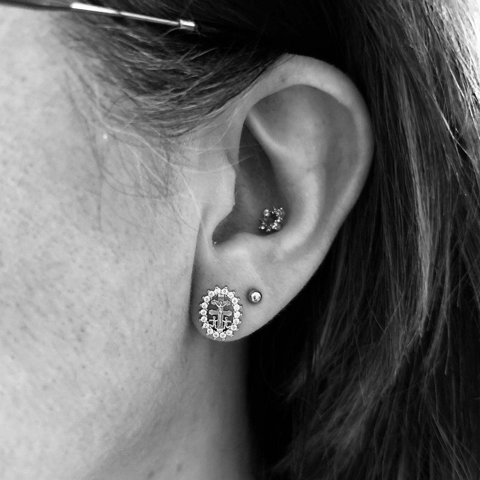 Pendientes Cruz de Caravaca de Plata de ley rodiada y Circonitas 4