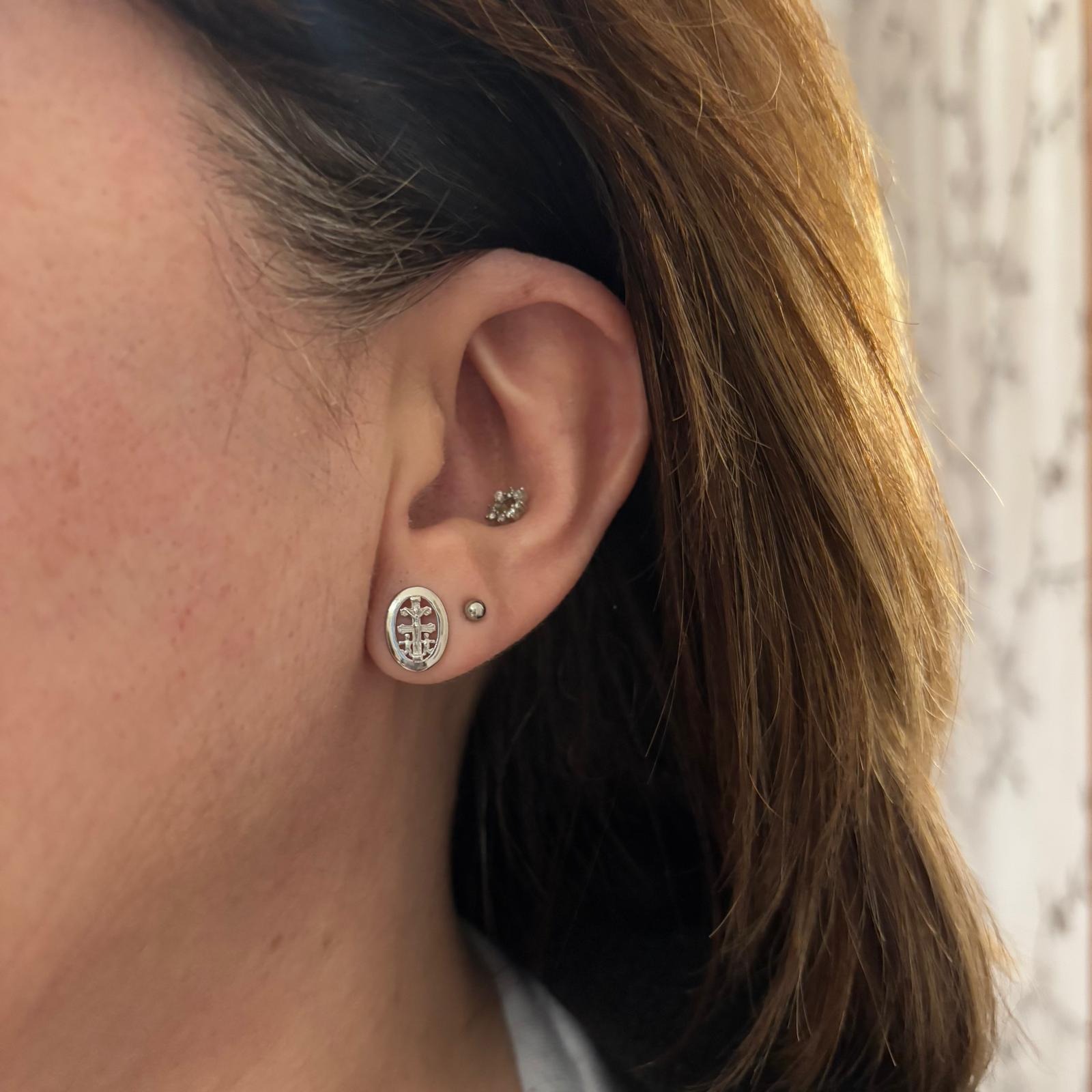 Pendientes Cruz de Caravaca cerco liso de Plata de ley rodiada 4
