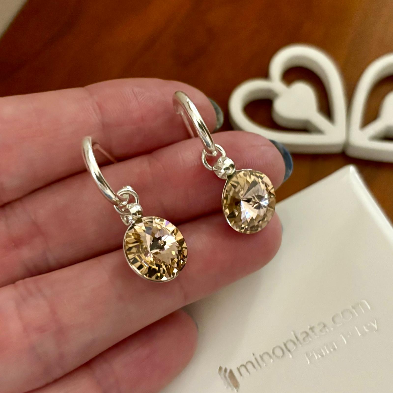 Pendientes aro de Plata de ley con Cristal SW colgante tono nude