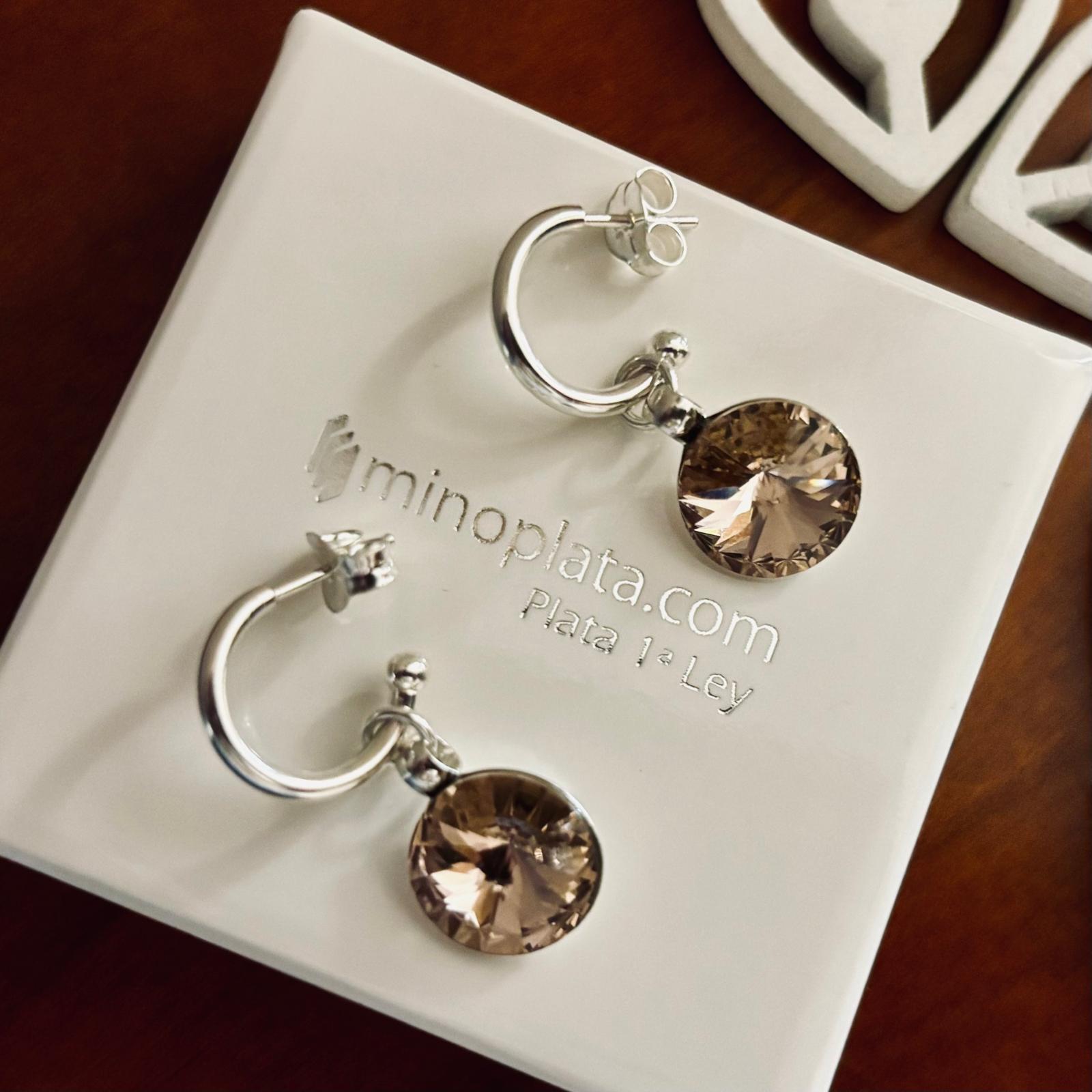 Pendientes aro de Plata de ley con Cristal SW colgante tono nude_1