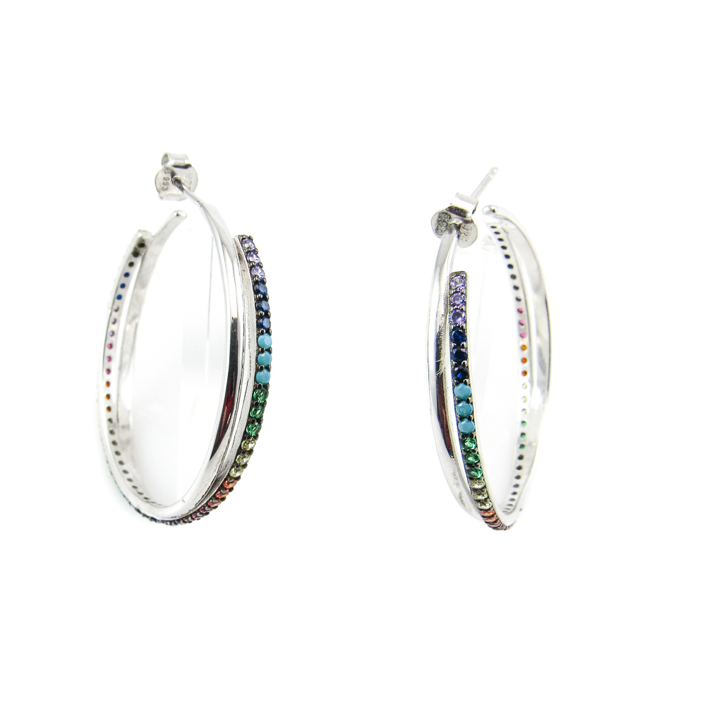 Pendientes aros multicolor de Plata rodiada