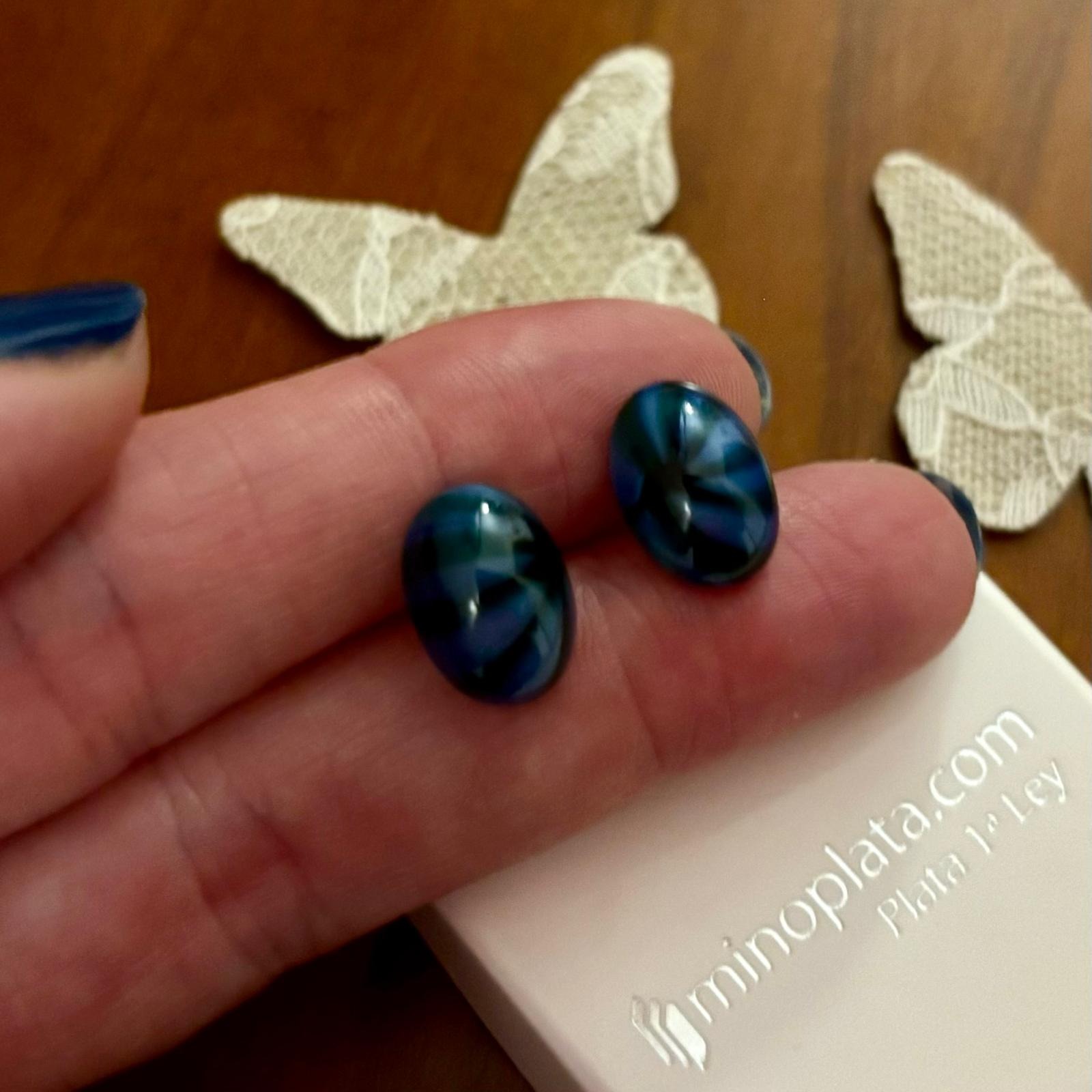 Pendientes cristal Checo azul oscuro en Plata de ley 2