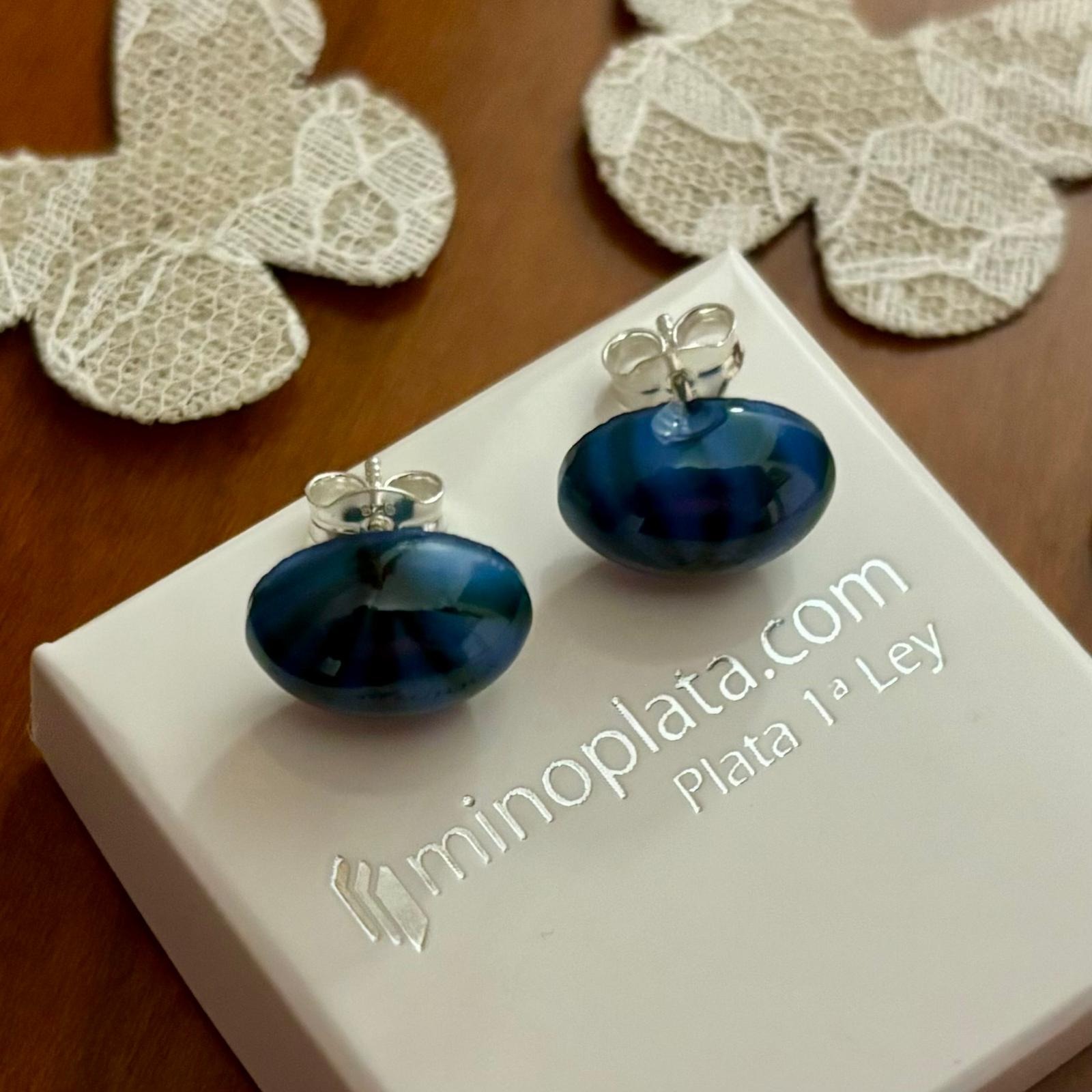 Pendientes cristal Checo azul oscuro en Plata de ley