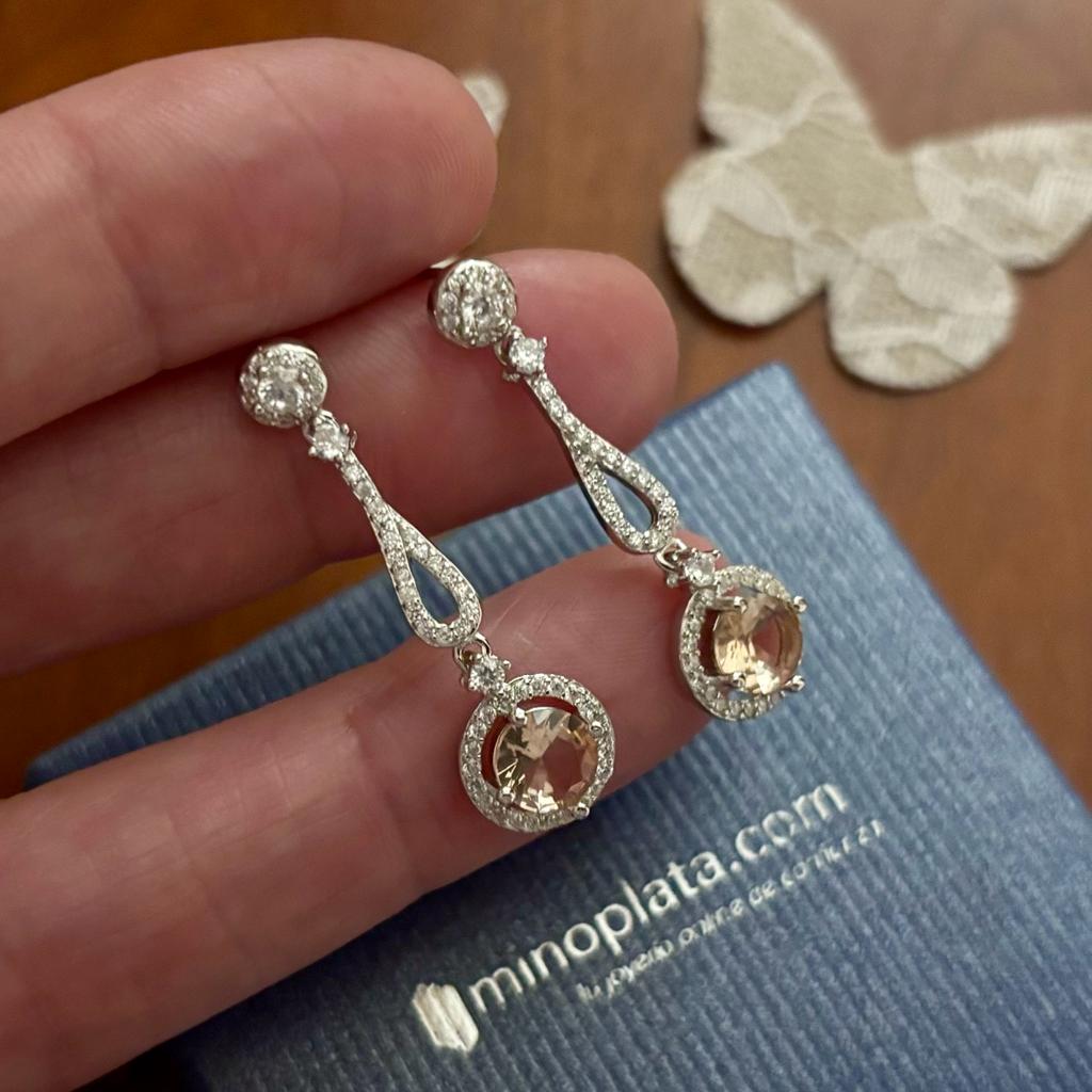 Pendientes largos de Plata rodiada con Circonitas micro