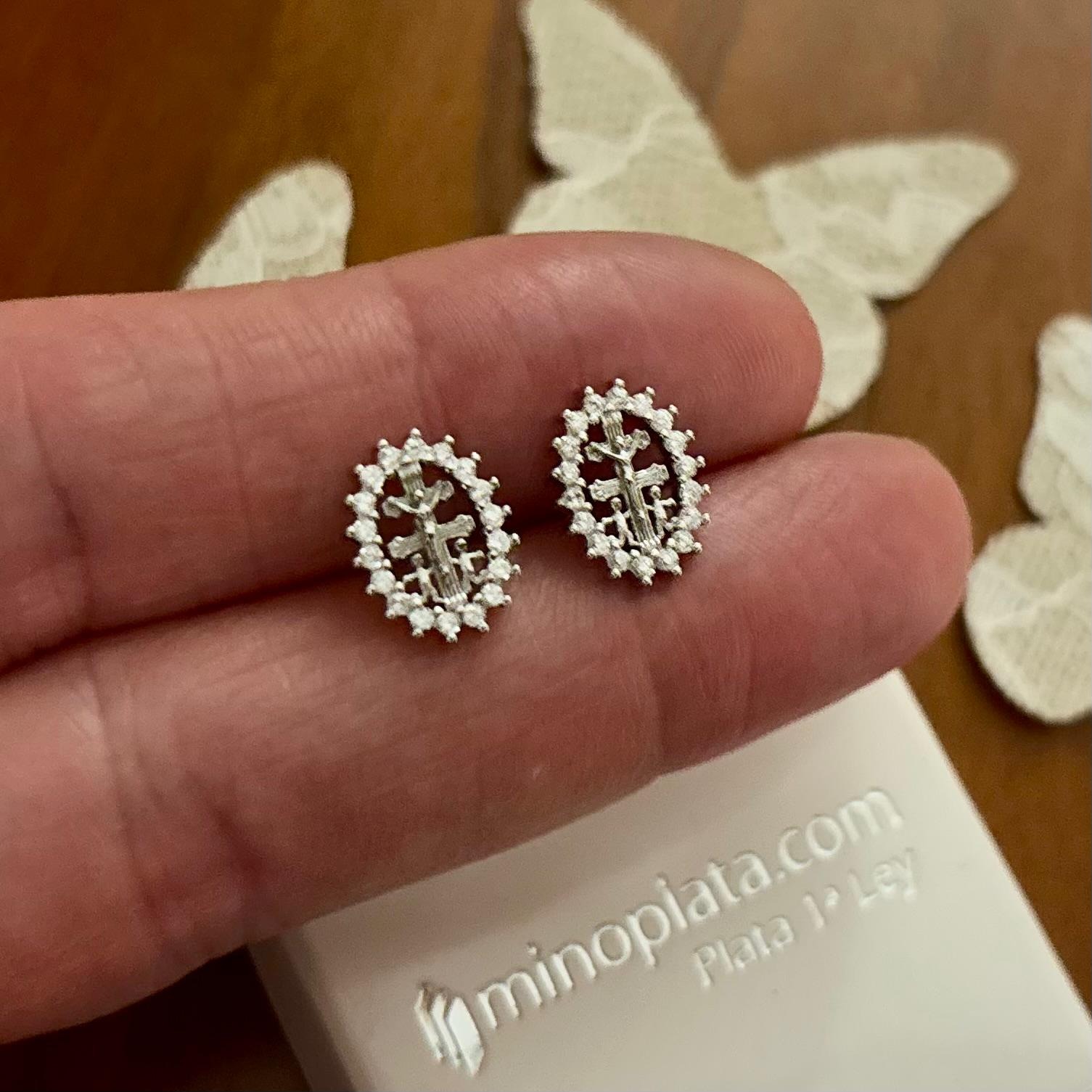 Pendientes Cruz de Caravaca de Plata de ley rodiada y Circonitas 3