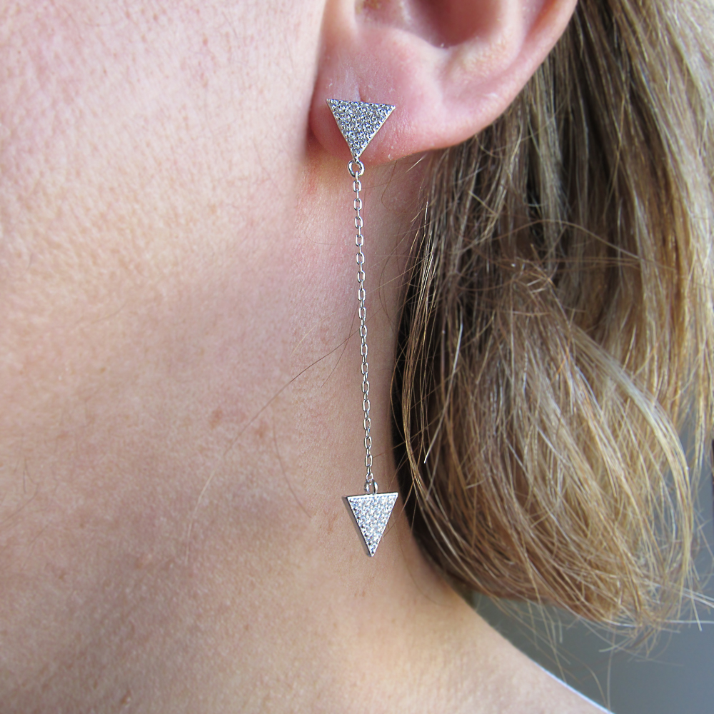 Pendientes triángulos de Plata rodiada y Circonitas micro 1