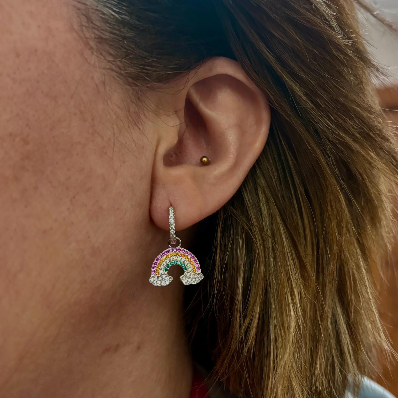 Pendientes aro Arcoíris de Plata de ley rodiada con Circonitas colores 4