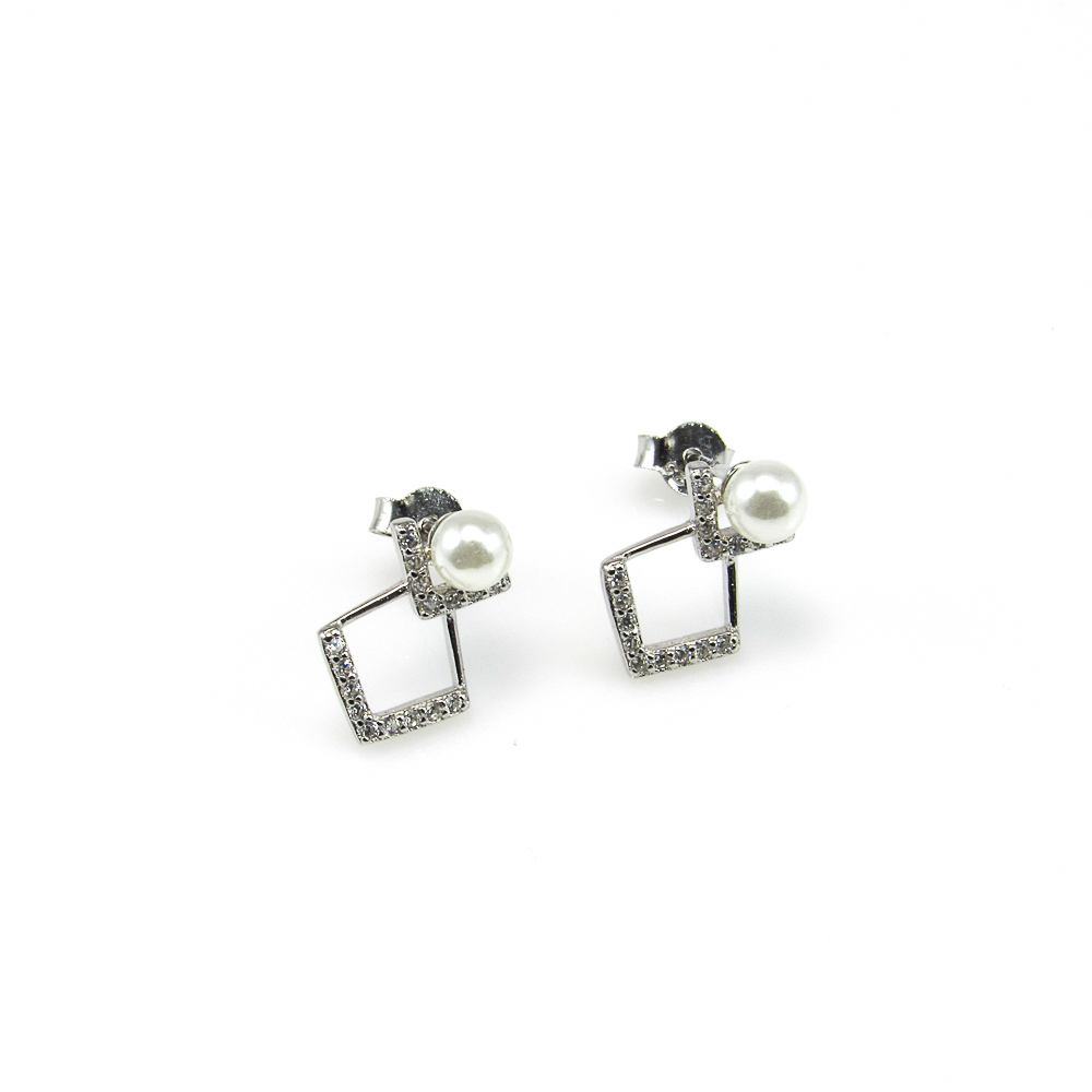 Pendientes de Plata rodiada con Perlas y Circonitas