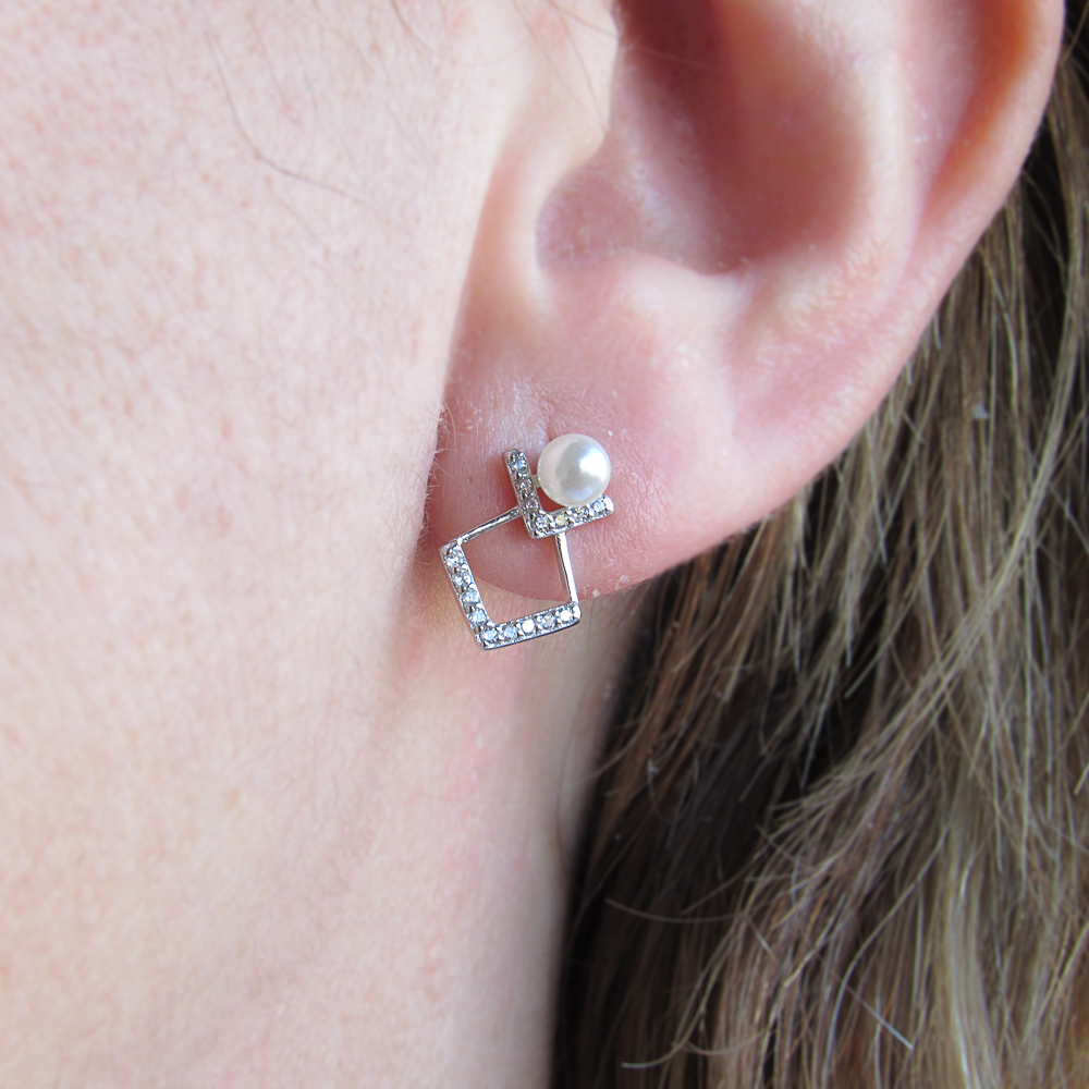 Pendientes de Plata rodiada con Perlas y Circonitas 1