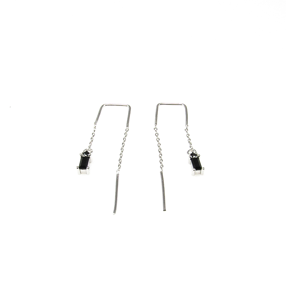 Pendientes pasador de Plata rodiada con piedra negra para mujer