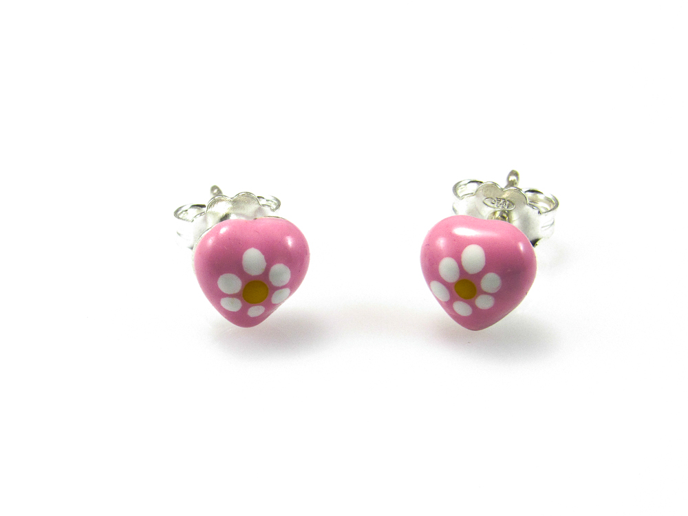 Pendientes corazones flor de Plata de ley para niñas