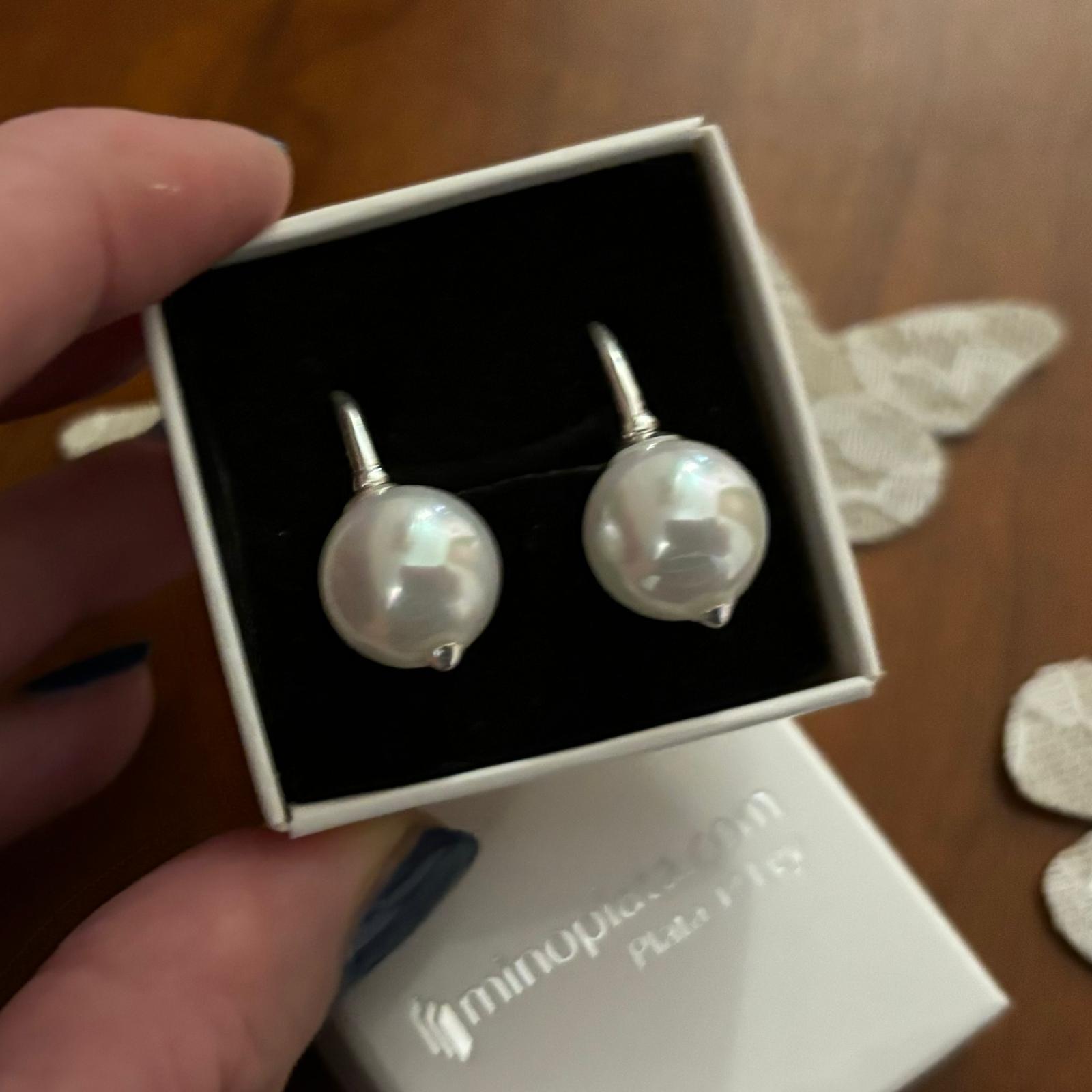 Pendientes Perlas cultivadas 12mm colgantes en Plata de ley cierre ballesta 4
