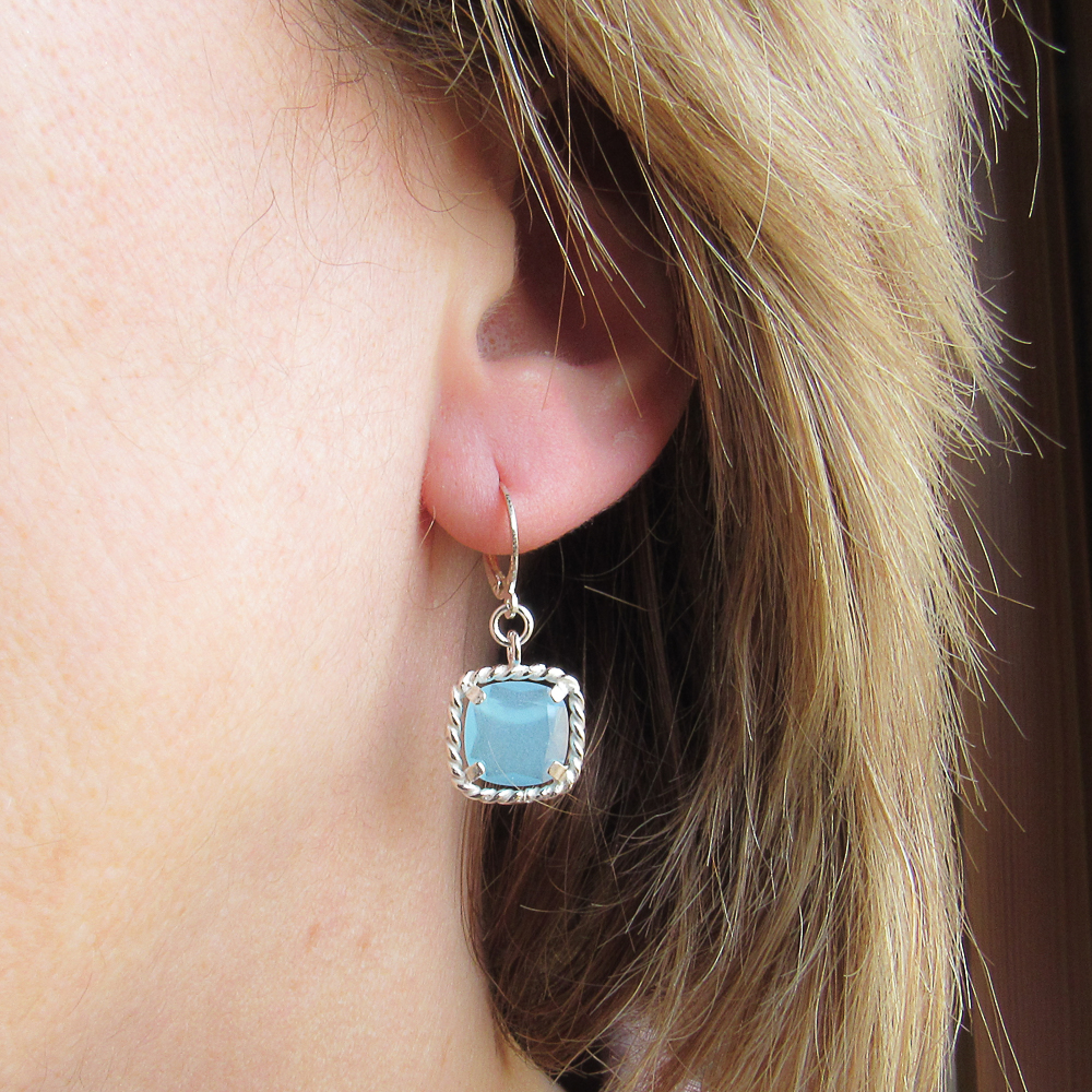 Pendientes de Plata cuadrado con piedra azul 1