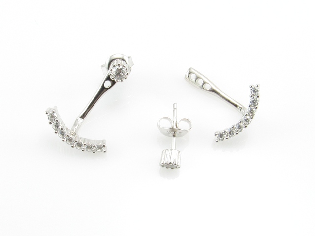 Pendientes dobles en Plata rodiada con Circonitas curva