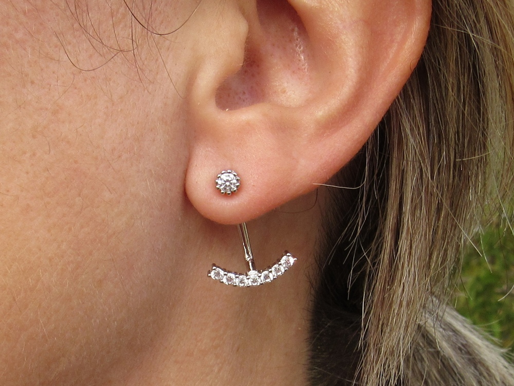 Pendientes dobles en Plata rodiada con Circonitas curva 1