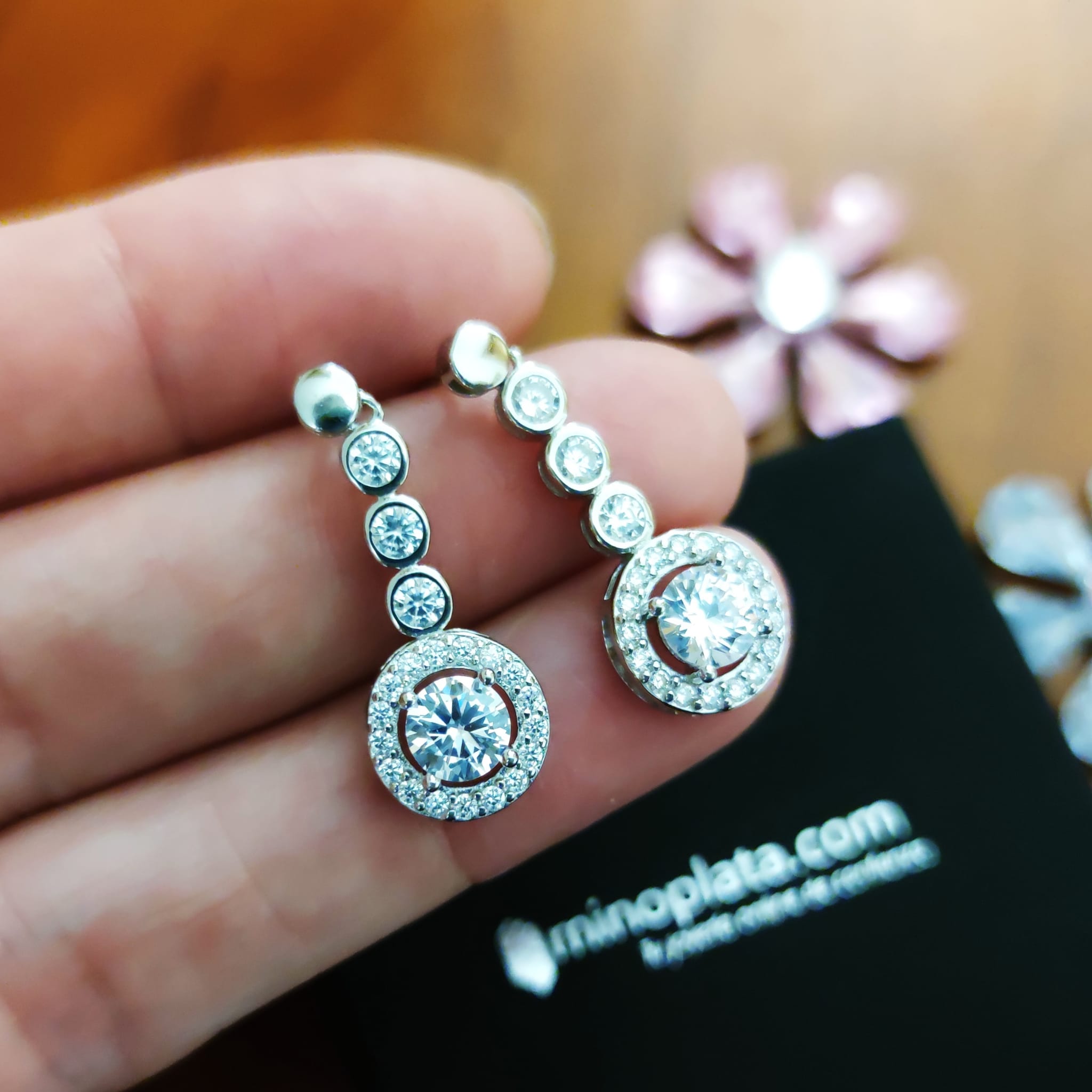 Pendientes novia en Plata de ley rodiada y Circonitas blancas 3