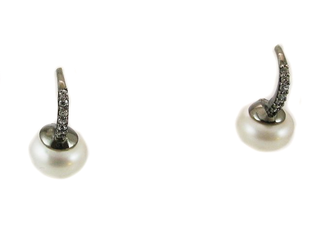 Pendientes de Plata y Rodio negro Perla natural y Circonitas