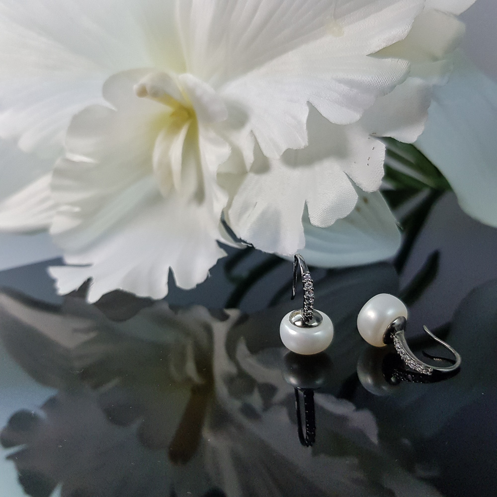 Pendientes de Plata y Rodio negro Perla natural y Circonitas 4