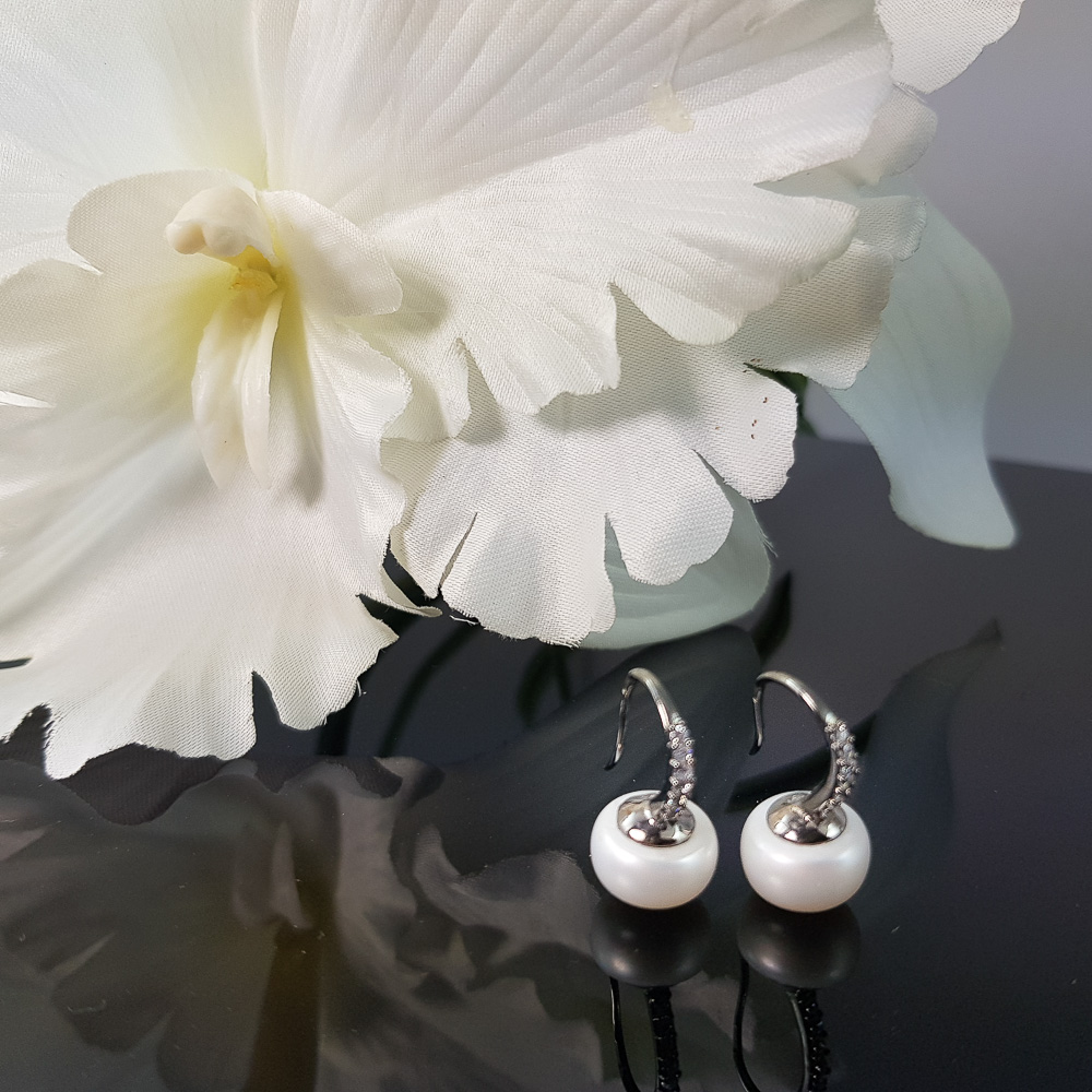 Pendientes de Plata y Rodio negro Perla natural y Circonitas 5
