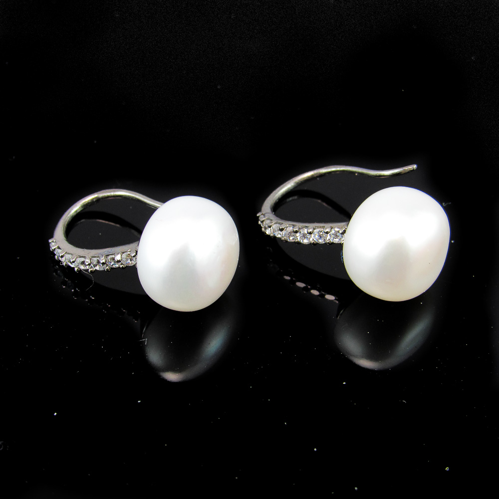 Pendientes de Plata y Rodio negro Perla natural y Circonitas 7