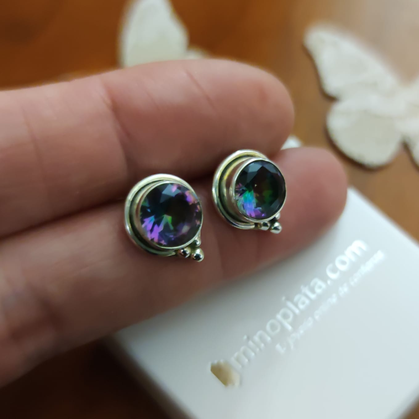Pendientes Plata vieja con piedra Topacio Místico 2