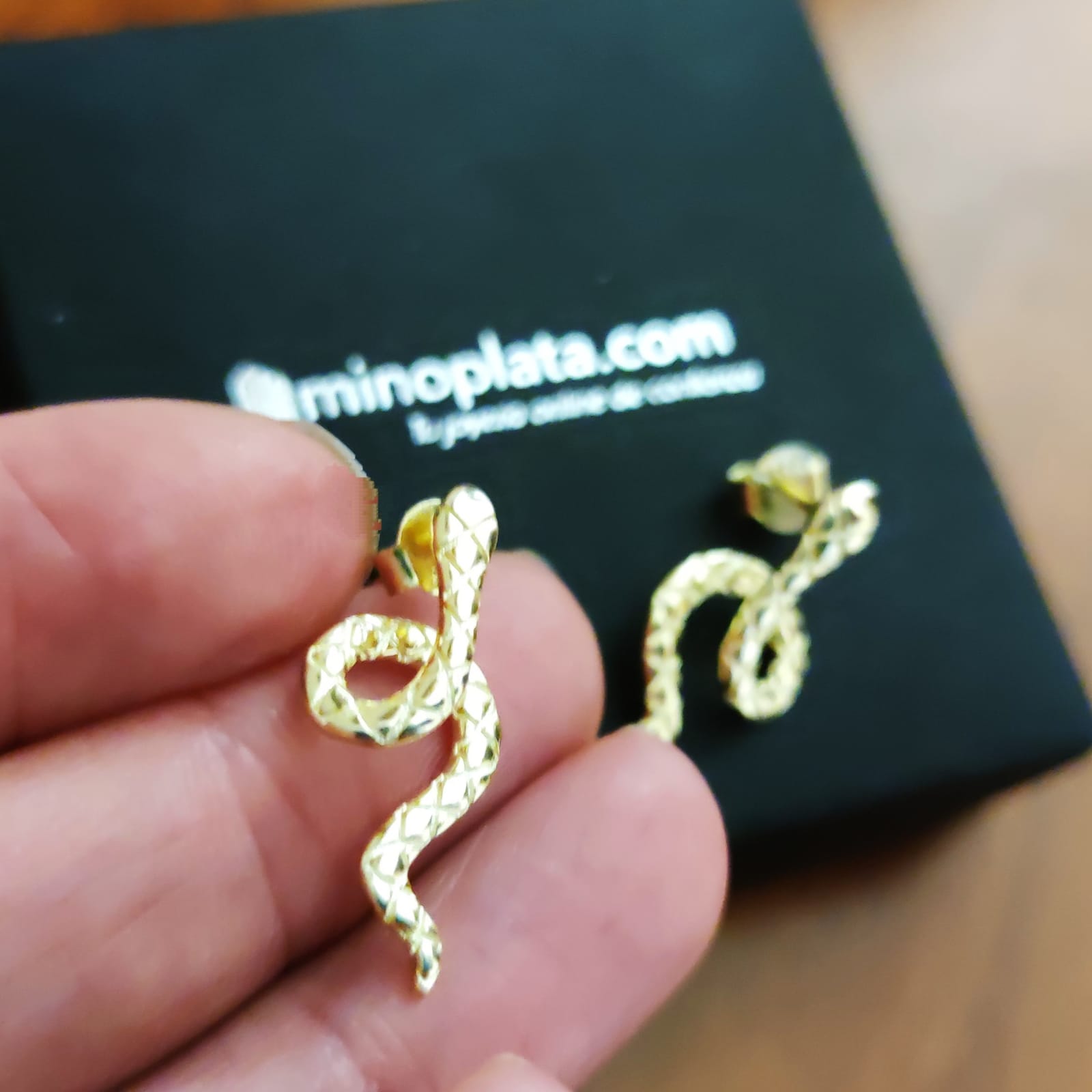 Pendientes serpiente de Plata de ley dorada_1
