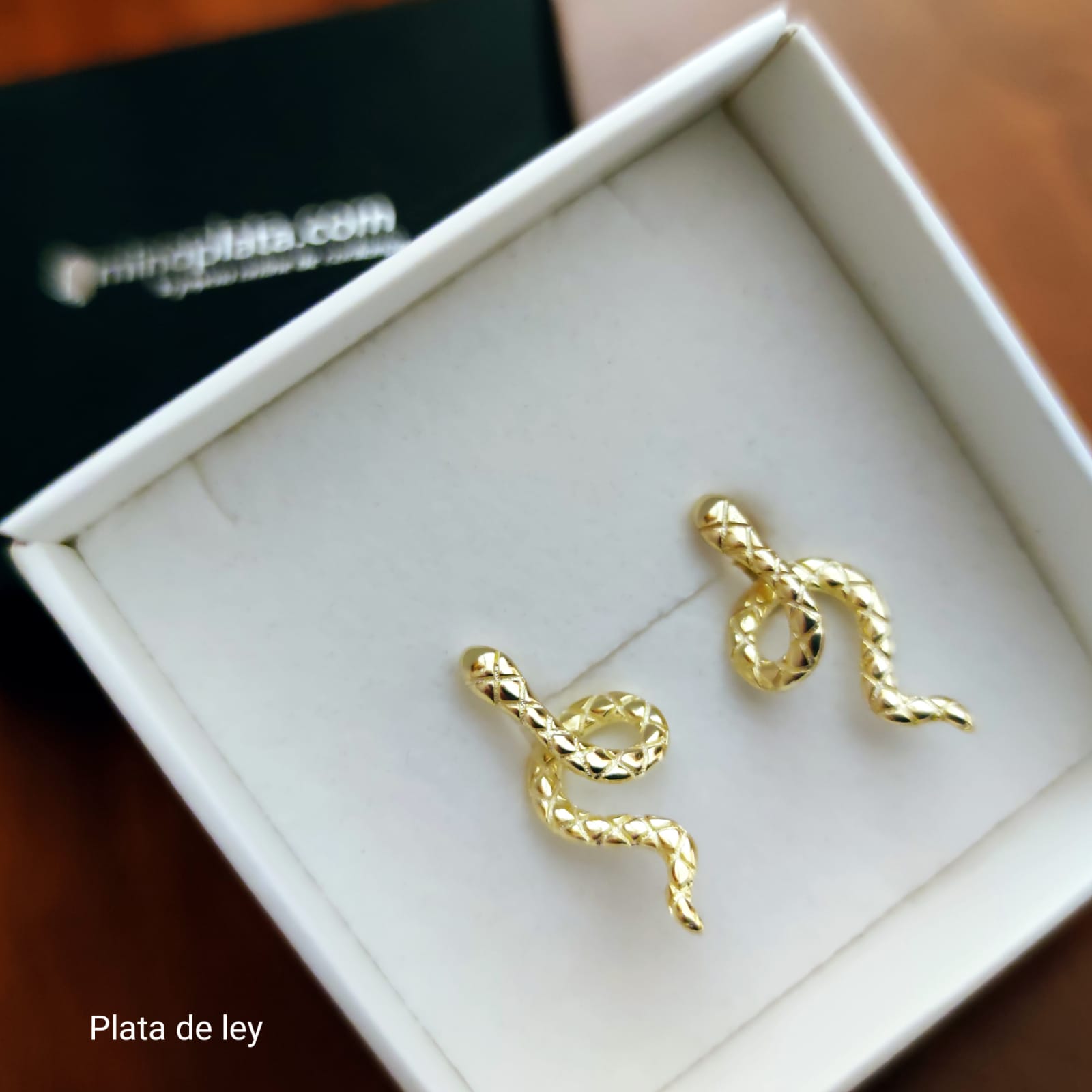 Pendientes serpiente de Plata de ley dorada 3