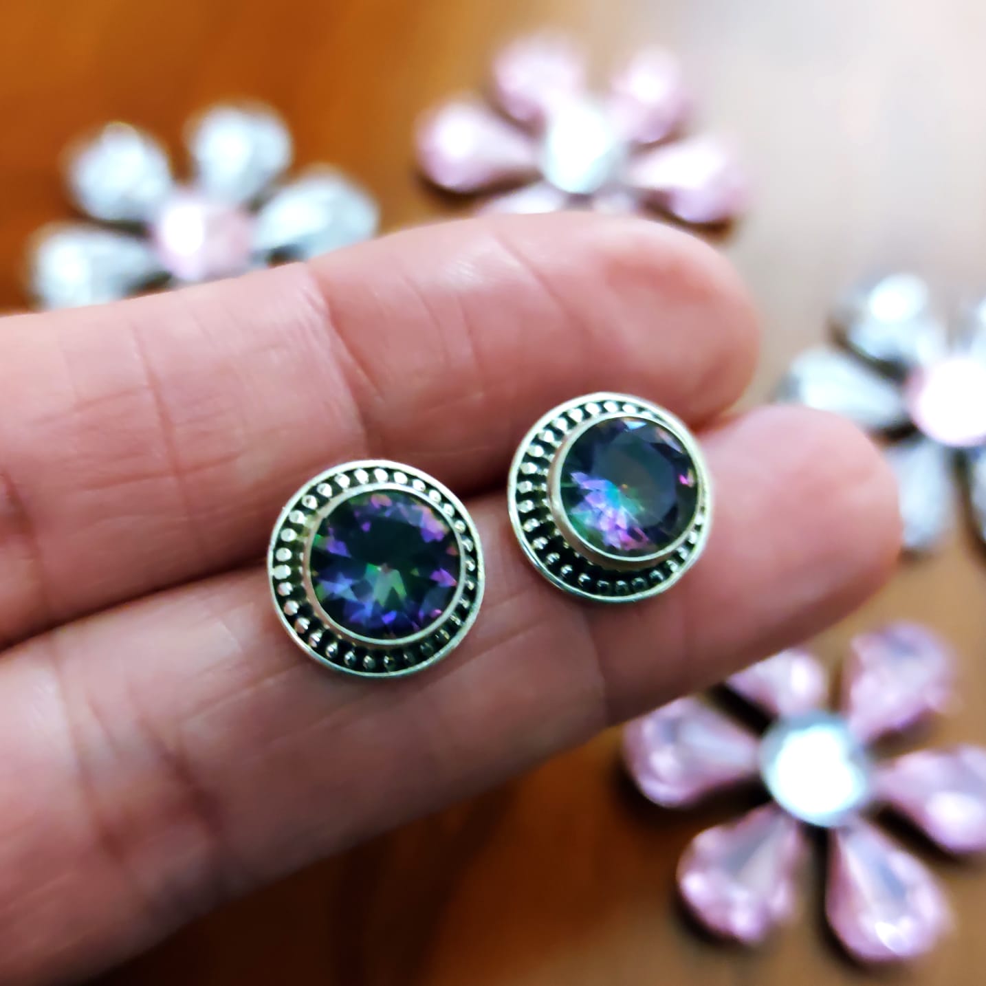 Pendientes de Plata envejecida con piedra Topacio Místico 2